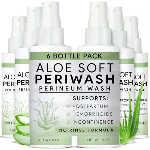 Aloe Soft Perineal Spray - 6 Pack of 8 Oz Perineal Cleanser - Rinse Free Body Wash Made with Aloe Vera Extract - Pain Relief for Postpartum Hemorrhoid and Incontinence