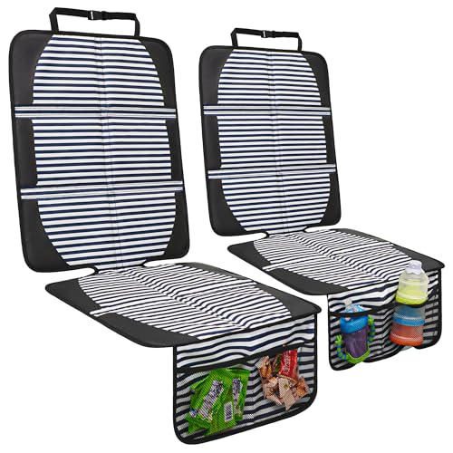 Image of Car Seat Protector for Child Car Seat, 2 Pack Baby Car Seat Covers with Mesh Pockets & Non-Slip Backing 600D Durable Seat Protector Under Baby Car Seat for Car Back Seat (Stripe, Large)