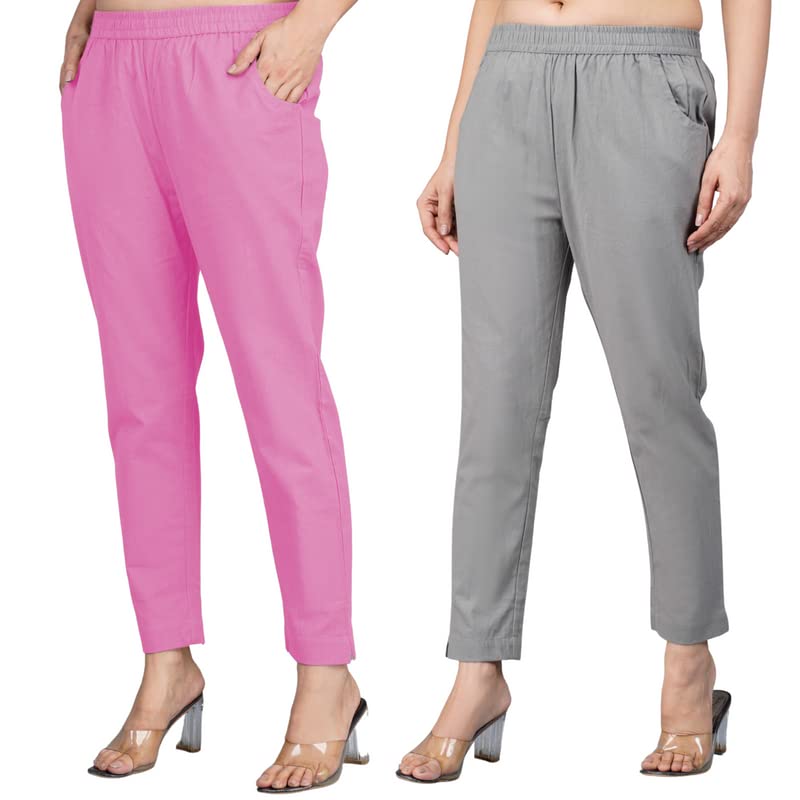 Image of Regular Fit Fully Elastic Waist Ankle Length Premium Cotton Casual Trouser Pant (Combo Pack of 2)