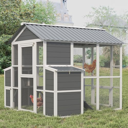 Outdoor Wooden Chicken Coop for 10 Chickens,Large Hen House Poultry Habitat Pet Hutch Run Cage with 2 Chicken Nesting Boxes,Walk in Chicken Coops Run W/Ramp and Run,Waterproof Roof,(80"×82"×69") - Image 3