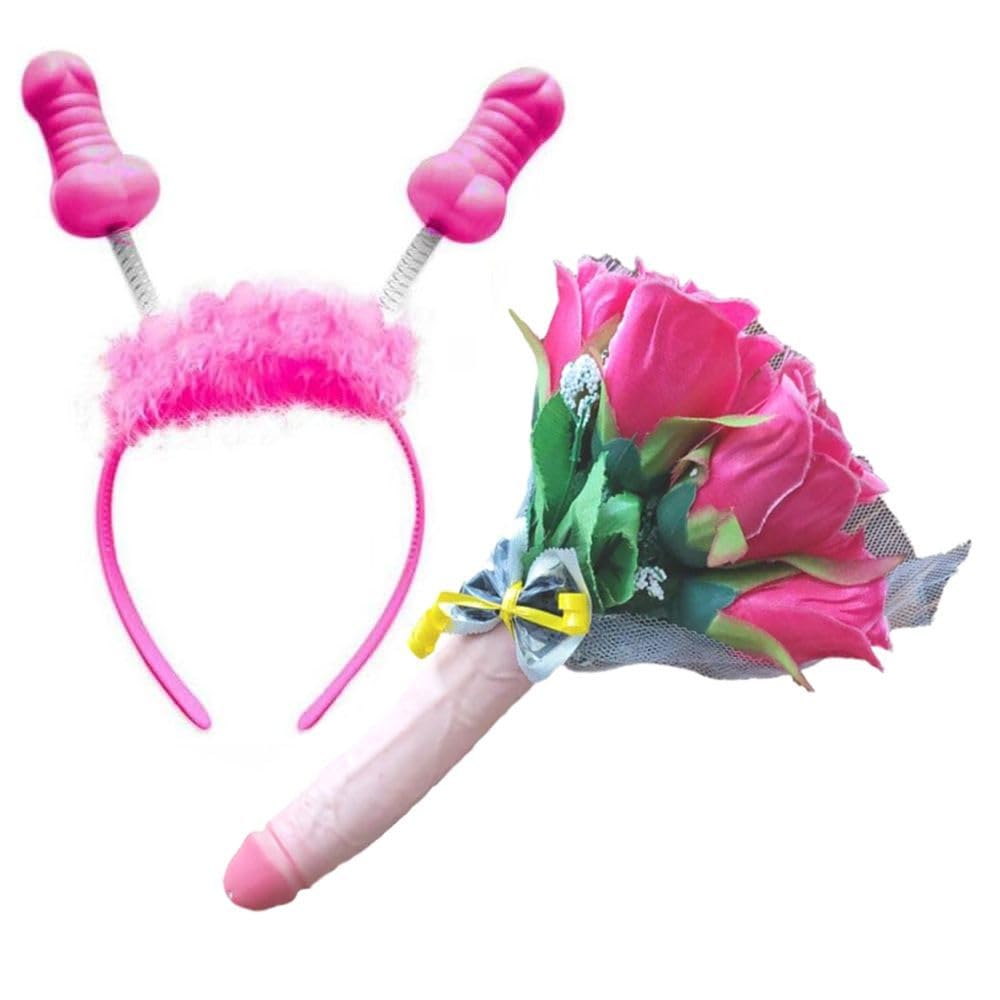 Cerchietto per capelli con antenne pisello + bouquet di fiori da sposa per la festa di addio al nubilato gadget per adulti 18+
