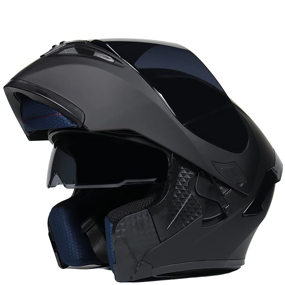 Casco De Moto Modular Integrado,Casco Modular Anticolisión con Visera Solar Doble para Hombres Y Mujeres Aprobado por ECE Antivaho Cómodo Y Transpirable Casco De Scooter Negro Mate