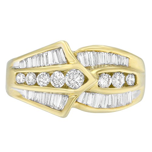 Original Classics 14K Yellow Gold Round and Baguette-Cut Diamond Ring (1 3/8 Cttw, H-I Color, SI2-I1 Clarity) - Size 7-1/4