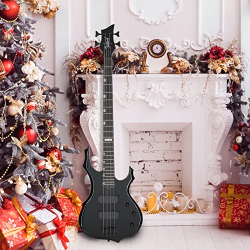 Glarry Electric Bass Guitar 4 Strings Buring Fire Style Hh Pickups For Beginner Adults Right Hand Amp Cable, Bag, Strap And Cord (Black) #TOP5