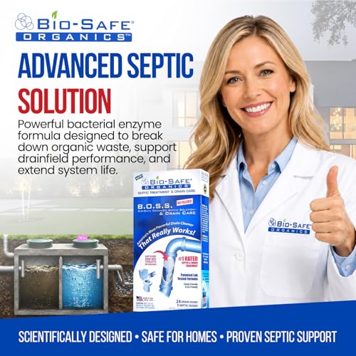 B.O.S.S. Septic Tank Treatment - 12.5oz Powder - 24 Drain or 5 Septic Doses - Patented Bacterial Enzyme - 100% Treats Odors Clogs Backups Pumpouts & Repairs - Works in All Septic Systems - Made in USA