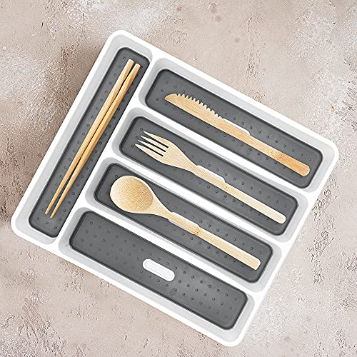 Beowanzk Besteckkasten für Schubladen Ordnungssystem, Besteck Organizer Antirutschmatte Besteckbox,Kompakter Küchen Cutlery Tray 40*30,Besteckkiste Aufbewahrung Platzsparend Besteckeinsatz Weiß - Image 5