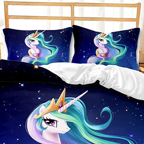 WWYX Einhorn Mädchen Rosa Bettwäsche Set 135x200cm Süßer Einhorn-Stern-Mond-Muster Bettbezug Einhorn Bettwäsche für Kinder, Jungen und Mädchen (Blau,135 x 200 cm) - Image 4