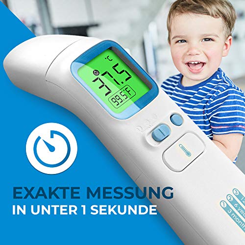 Grundig Fieberthermometer kontaktlos Infrarot TESTSIEGER - Hochpräzise Ohr Stirn Objekte und Baby blitzschnell messen Thermometer Stirnthermometer Ohrthermometer Fieber digital Temperaturmessgerät