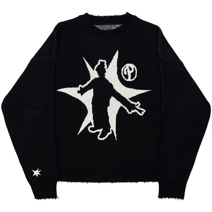Men's Oversized Gothic Sweater with Fashionable Pattern Knitted Autumn Sweater Street Trend Round Neck Pullover3