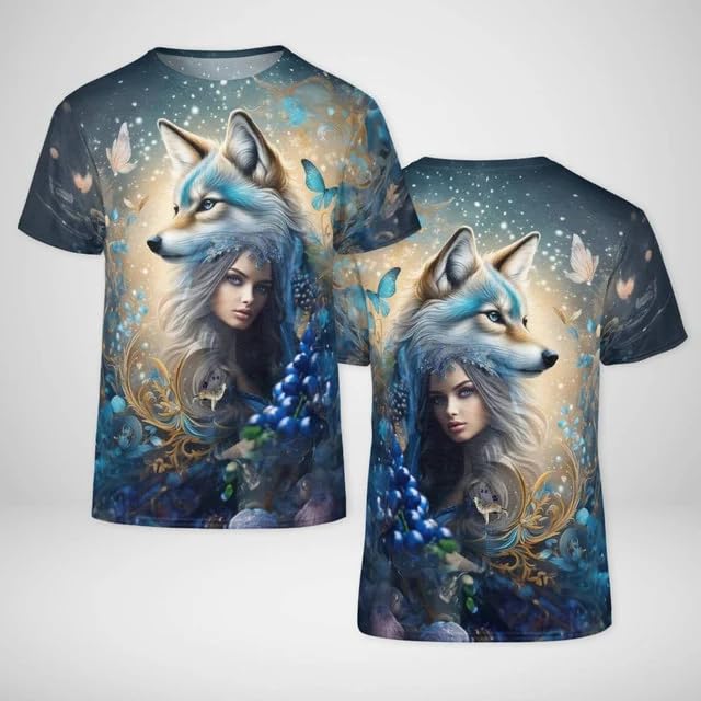 Wolf Shirts for Men Women Graphic T-Shirt with 3D Design Novelty T-Shirt Howling Wolves T Shirt Three Wolf Moon Shirt2