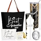 Domensi 4 Pack Godmother Proposal Gifts Set Included 20oz Stainless Steel Tumbler Cup with Straw and Lid Best Godmother Ever Gift Tote Bag Makeup Bag Scented Candle Mom Gifts