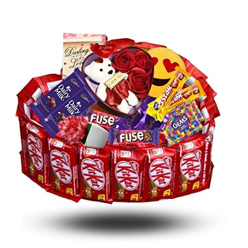 SWEET STEMS Delicious Heart Shape Kitkat Chocolate Surprise Gift Hamper (Love Card)