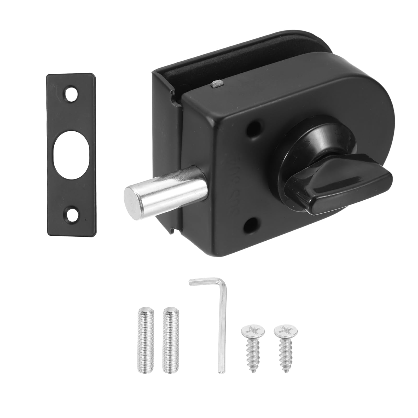 PATIKIL Glass Door Lock, 304 Stainless Steel Frameless Floor Ground Latch Lock for 10-12mm Thickness Internal Locking for Hotel Bathroom Shop Office, Black