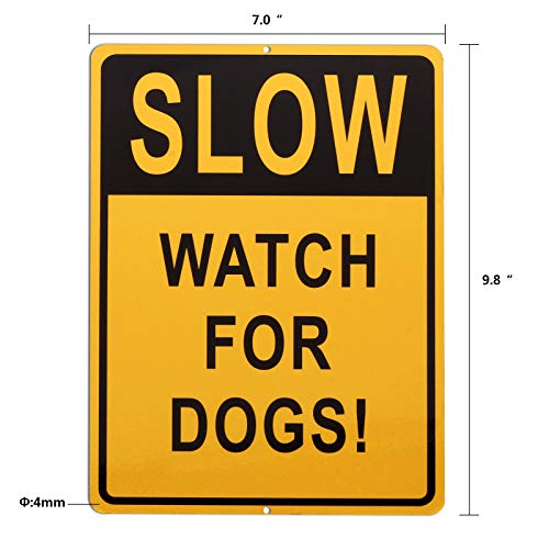 5 Pack Slow Down Signs for Pets, Slow Down Watch for Dogs Signs, Thick Metal Lawn Signs, 7 x 10 Inch High-Intensity Grade Reflective Yellow Aluminum Yard Signs for Sidewalks, Yards and Driveways - Thumbnail 6