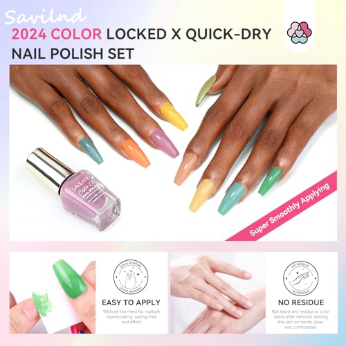 Image of SAVILAND 36 Colors Nail Polish Set Quick Dry: Brown Black Glitter Locked X Tech Regular Pastel Nail Polish Kit Fingernail Polish with Top Base Polish Coat 39 Pcs Home Salon Travel Set