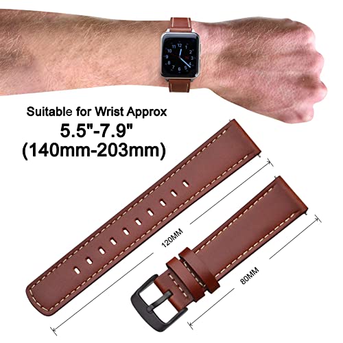 Image of ANNEFIT 19mm Watch Band with Black Buckle, Quick Release Genuine Leather Replacement Strap (Red Brown)