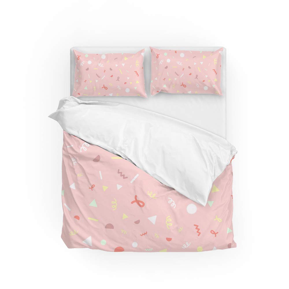 Parure de lit 3 pièces double en polyester rose avec motif contemporain