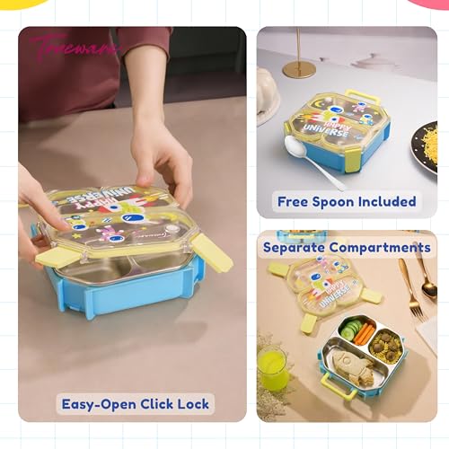Image of Trueware Astro 304 Stainless Steel PU Insulated Lunch Box with Three Compartment BPA Free, Food Grade Ideal for School, Picnic, Office & Outdoor - 640ml