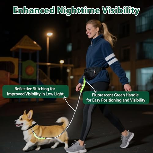 Euqvunn 3-in-1 Doppelte Gepolsterte Griffe Hundeleine – 1,6m bis 2,2m, Elastische Joggingleine Hunde Zubehör für Mittelgroße Hunde, Ideal für Laufen, Spazierengehen, Wandern & Reisen