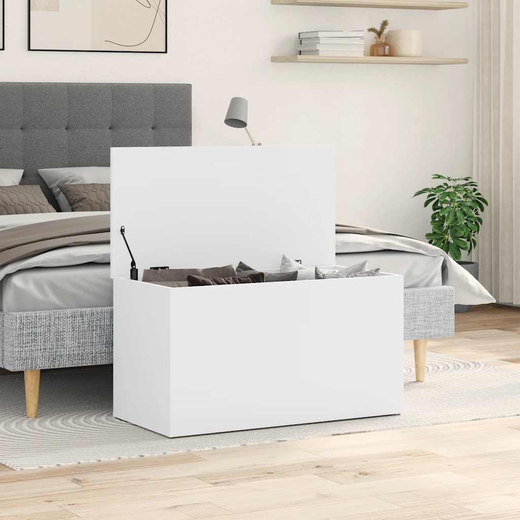 vidaXL Coffre de Rangement, 84x42x46 cm, Bois reconstitué, Blanc, Meuble Domestique, Coffre pour couvertures et Linge de lit, Coffre à Espace de Stockage, Organisation Maison