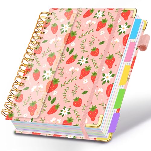 Cahier à spirale 5 sujets rose fraise 300 pages lignées avec intercalaires pour organisation