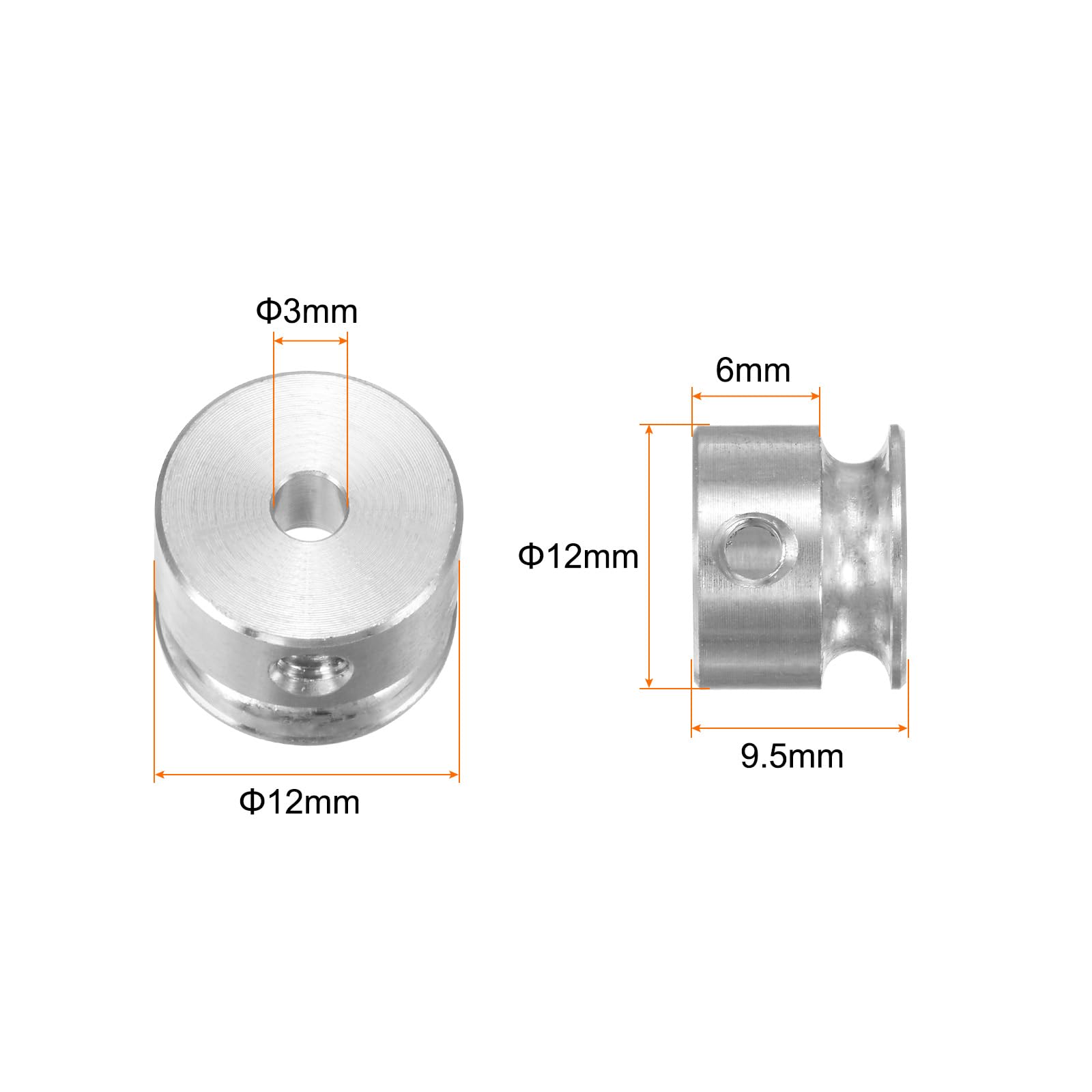Polea en V de Aleación de Aluminio 3 mm ID 12 mm OD Una Sola Ranura para Correa Redonda de PU