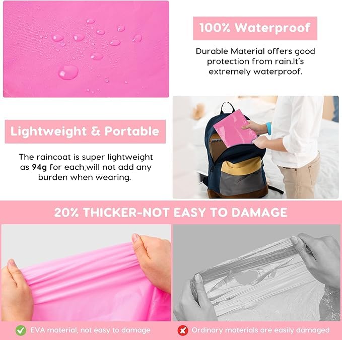 Image of BFONS 2-3 Pack Rain Ponchos for Kids, Reusable Raincoats for Boys Girls with Hood and Sleeves, Waterproof Rain Jackets