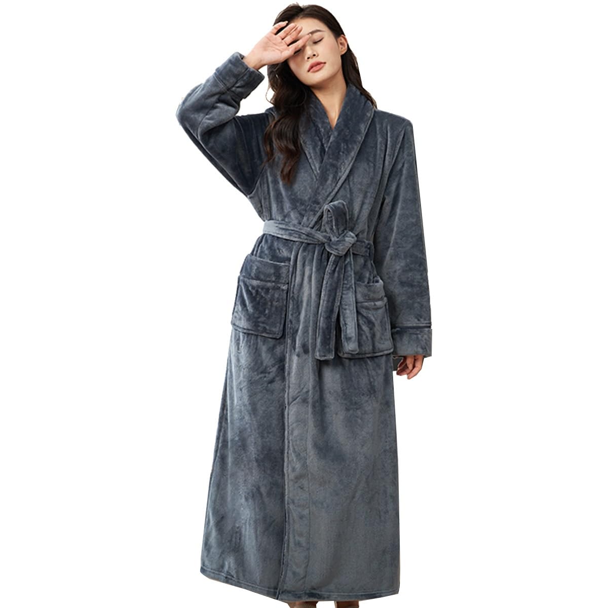 Szlafroki Damskie Szlafrok Z Polaru Szlafrok Damski Szlafrok Spa Szlafrok Męski Długa Bielizna Nocna Koszule Nocne Długi Rękaw Bielizna Nocna Ciepła Z Kieszenią(A,2XL women)