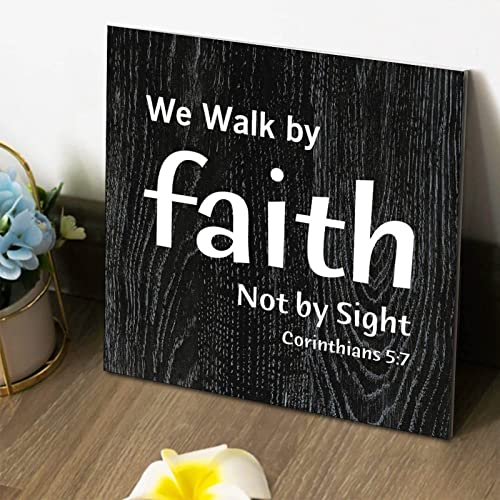 Tollyee Wooden Printed Sign With Saying We Walk By Faith Not By Sight Decorative Wood Signs Plaques Inspirational Quote Wood Sign For Home Cabin Front Door Outdoor Decoration 16X16In #TOP3