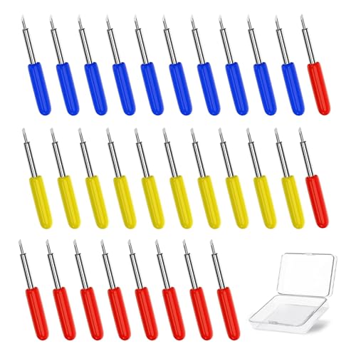 30 Piezas Cuchillas de Repuesto para Cricut Explore Air/Air2, Cricut Maker y Expression, Cuchillas Punta Fina de Corte de 30° 45° 60° para Máquinas de Vinilo, Cartulina, Papel, Tela y Más