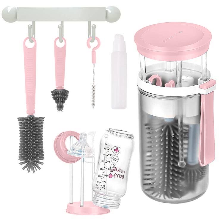 Baby Travel Essential, Set Di Spazzole Per Biberon 6 In 1, Con Spazzola
