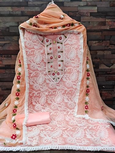 Image of Sidhidata Women's Heavy Chanderi Cotton Embroidery Work Unstitched Salwar Suit Dress Material With Nazmin Work Dupatta (Free Size)