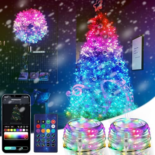 Frogetu 2x10m RGB LED Cadena de luces Bluetooth App Control Sincronización con música USB Fairy Lights para iluminación de Navidad en interiores y exteriores, decoración de fiesta Frogetu 2x10m RGB