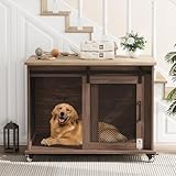 TROPOW Dog Crate Furniture,37 Inch Dog Kennel Furniture, Sliding Barn Door, Flip Top Dog Crate End Table with Removable Divider, Large Dog Crate Furniture for Small to Middle Size Dogs