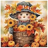 Fall Stamped Cross Stitch Kits for Adults - Scarecrow Embroidery Kits for Beginners Adults,11 CT Patterns Dimensions Counted Cross Stitch Kits for Adults Arts Craft 14x14 inch