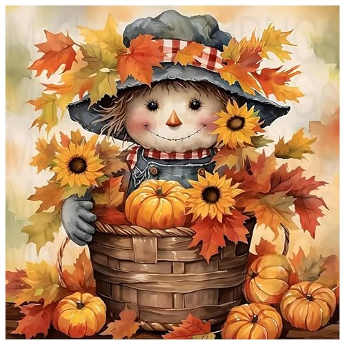 Fall Stamped Cross Stitch Kits for Adults - Scarecrow Embroidery Kits for Beginners Adults,11 CT Patterns Dimensions Counted Cross Stitch Kits for Adults Arts Craft 14x14 inch