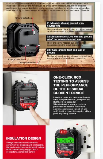 RCD testing and normal vs hazardous detection on HT107 tester