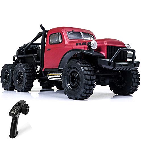 Fms RC Cars 1:18 Atlas 6X6 Crawler Remote Control Truck LED Lights All Terrain Hobby 6WD Off-Road Waterproof Crawler Electric Toys for Kids and Adults with Batteries (Red)