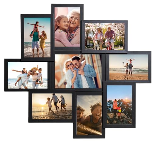 Victor Marcos de Fotos Collage Madera Negro con 9 Fotos (8 x 10x15cm; 1 x 13x18cm) - Set de Marcos Collage - Marco Collage Madera