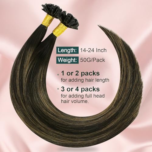 Image of Easyouth Balayage U Tips Hair Extensions Human Hair, 14 Inch 50G 50S, Ktip Extension, Straight Utip for Short Hair with Invisible Design