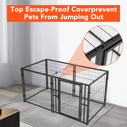 Hundekäfig Hochbelastbar, 122 x 61 x 61cm Hundebox mit 2 Türen, Flexibel Welpenauslauf Outdoor Indoor, Metall Hundezwinger für Große und mittlere Hunde