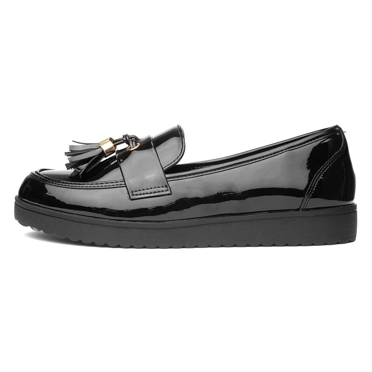 Little DivaTia Girls Black Patent Tassel Loafer
