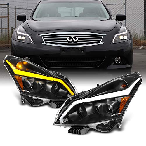 AKKON - For 2010-2013 G37/G25 2015 Q40 Sedan LED Sequential LED Signal Tube Projector Headlights