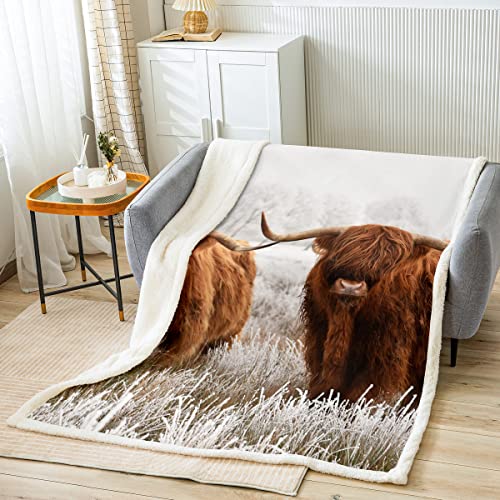 Highland Cattle Pattern Throw Blanket Highland Cow Blanket For Kids Boys Girls Farmhouse Cow Landscape Blanket For Chair Office Room,Baby (30 X 40 Inches) #TOP3