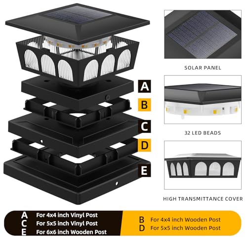 8 Pack Solar Post Cap Lights, Warm White & Cool White Auto On/Off, Waterproof Fence Post Solar Lights for 4x4 5x5 6x6 Wood/Vinyl Posts, Fence, Deck, Patio, Garden Decor (Black) - Image 4