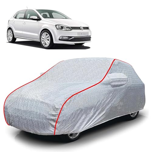 Image of Sulfar 100% Waterproof Car Body Cover Compatible with Mirror for Volkswagen Polo (Triple Stitched, Full Bottom Elastic, Magic Silver with Red Piping)