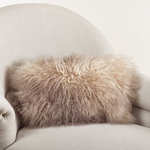 Saro Lifestyle 3564.Oy1220B Lifestyle 100% Wool Mongolian Lamb Fur Throw Pillow With Poly Filling, 12" X 20", Oyster #TOP1