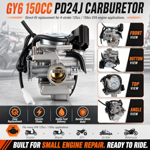 Image of GY6 Carburetor 150cc Fits for 4 Stroke 125cc 150cc 157QMJ 152QMJ Engine Moped ATV Go Kart Motorcycle Scooter 24mm PD24J Carb with Intake Manifold and Air Filter