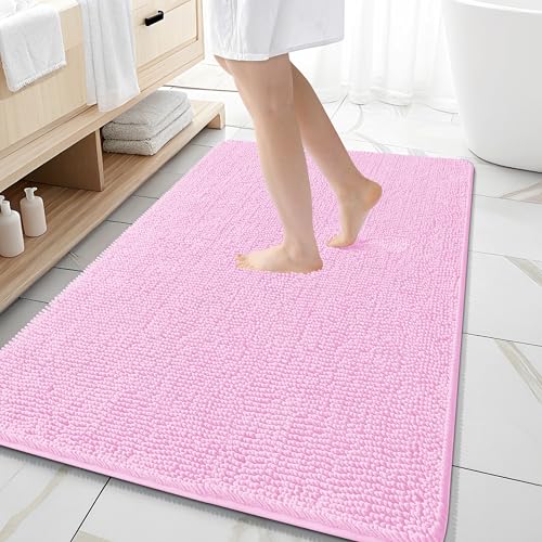 Image of OLANLY Large Bathroom Rugs 59x35, Extra Soft Absorbent Chenille Bath Rugs, Rubber Backing Quick Dry, Machine Washable Bath Mats for Bathroom Floor, Tub and Shower, Home Decor Accessories, Pink