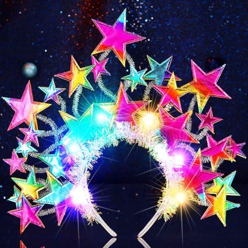 Reaky Diadema de estrella iluminada con luces LED plateadas, corona de estrellas intermitentes, accesorios para el cabello de carnaval para mujer (azul, talla única)